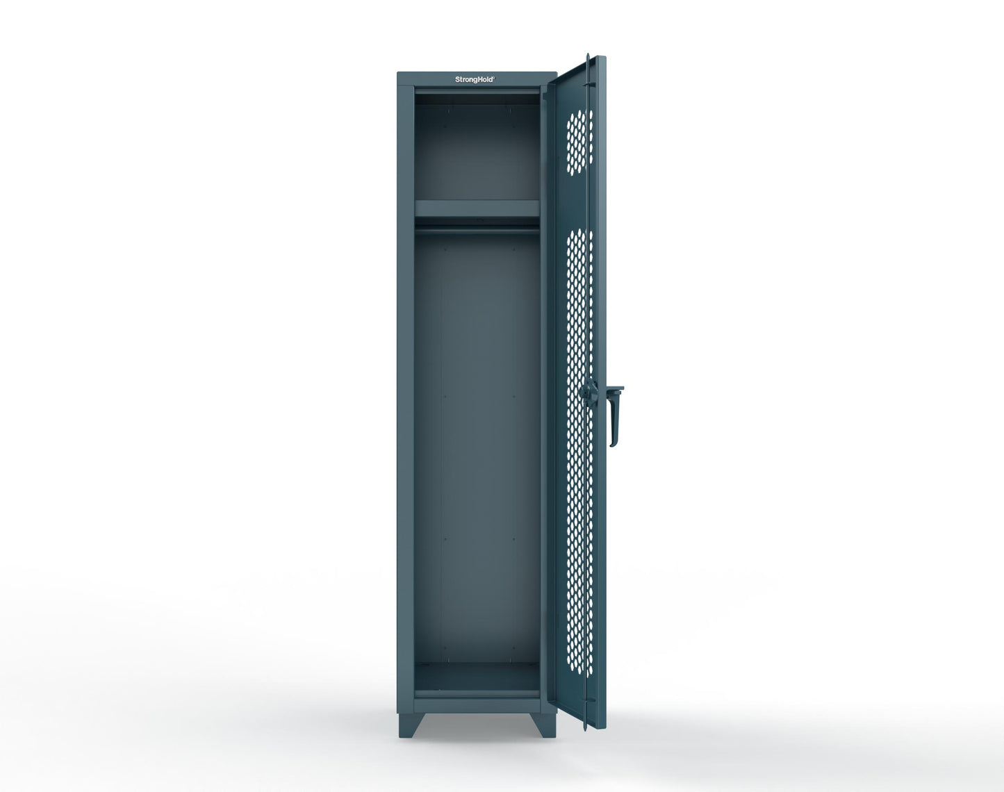 Extra Heavy Duty 14 GA Ventilated Single-Tier Locker with Shelf and Hanger Rod, 1 Compartment - 18 in. W x 18 in. D x 75 in. H - 1.66-1H-18-1T-L-5001