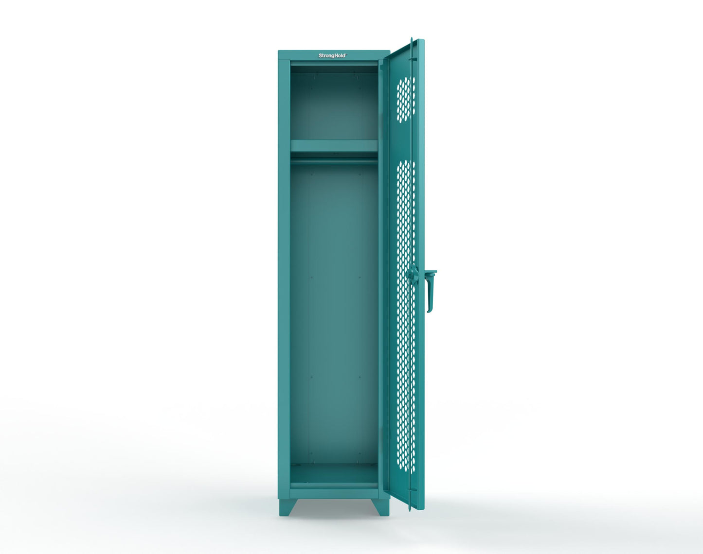 Extra Heavy Duty 14 GA Ventilated Single-Tier Locker with Shelf and Hanger Rod, 1 Compartment - 18 in. W x 18 in. D x 75 in. H - 1.66-1H-18-1T-L-5021