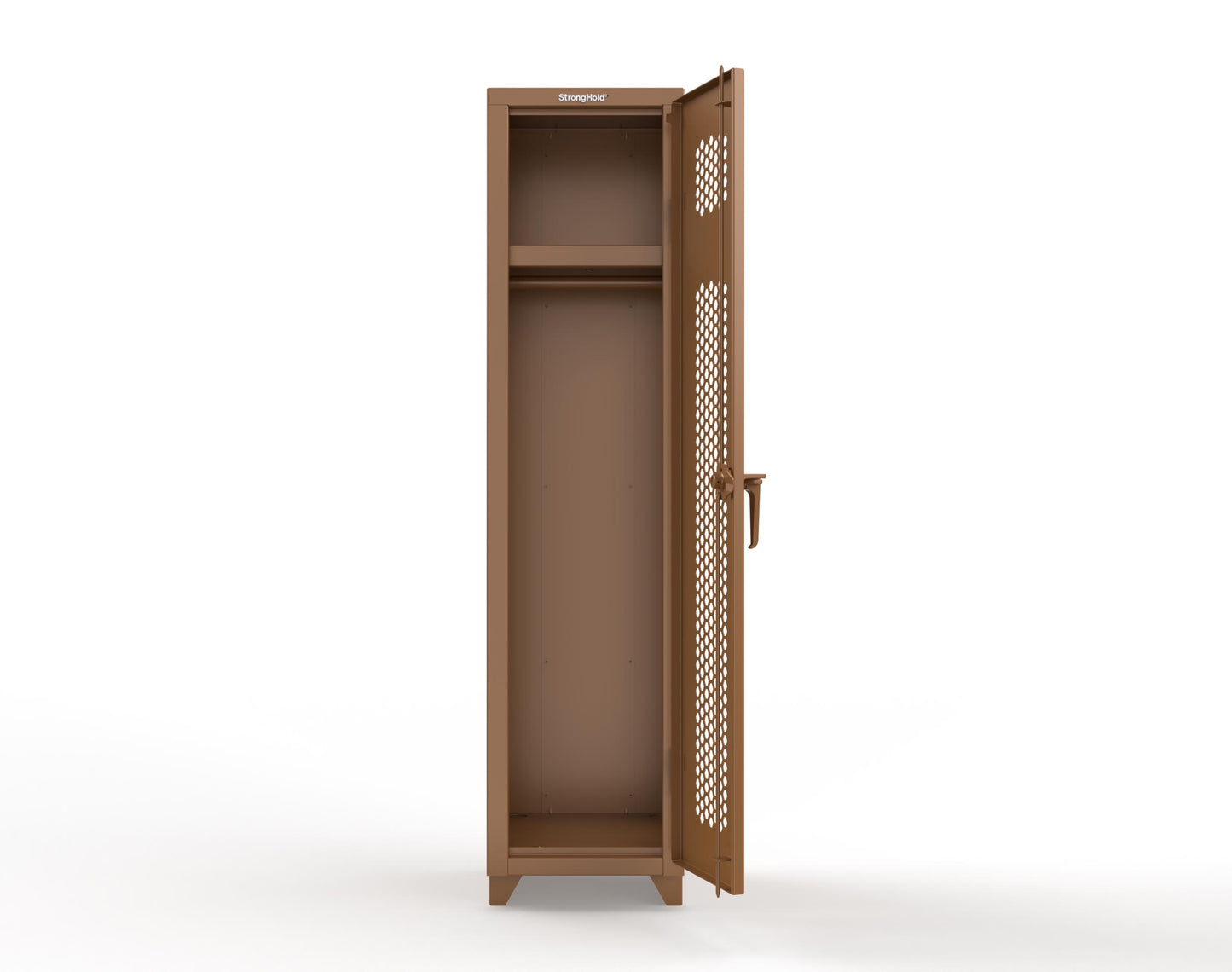 Extra Heavy Duty 14 GA Ventilated Single-Tier Locker with Shelf and Hanger Rod, 1 Compartment - 18 in. W x 18 in. D x 75 in. H - 1.66-1H-18-1T-L-8008