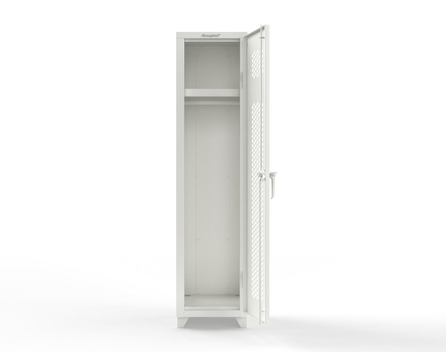 Extra Heavy Duty 14 GA Ventilated Single-Tier Locker with Shelf and Hanger Rod, 1 Compartment - 18 in. W x 18 in. D x 75 in. H - 1.66-1H-18-1T-L-9003