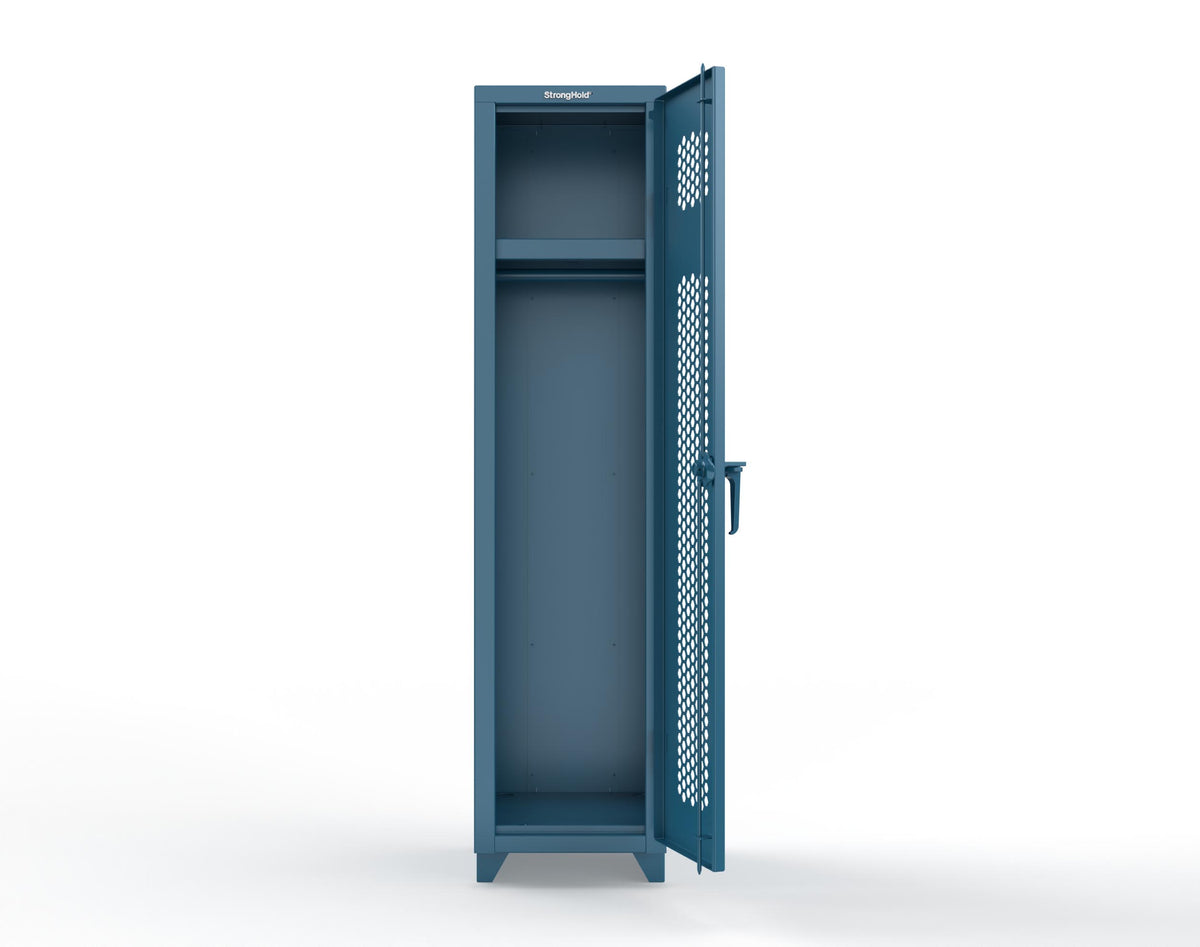 Extra Heavy Duty 14 GA Ventilated Single-Tier Locker with Shelf and Hanger Rod, 1 Compartment - 18 in. W x 18 in. D x 75 in. H - 1.66-1H-18-1T-L-5010