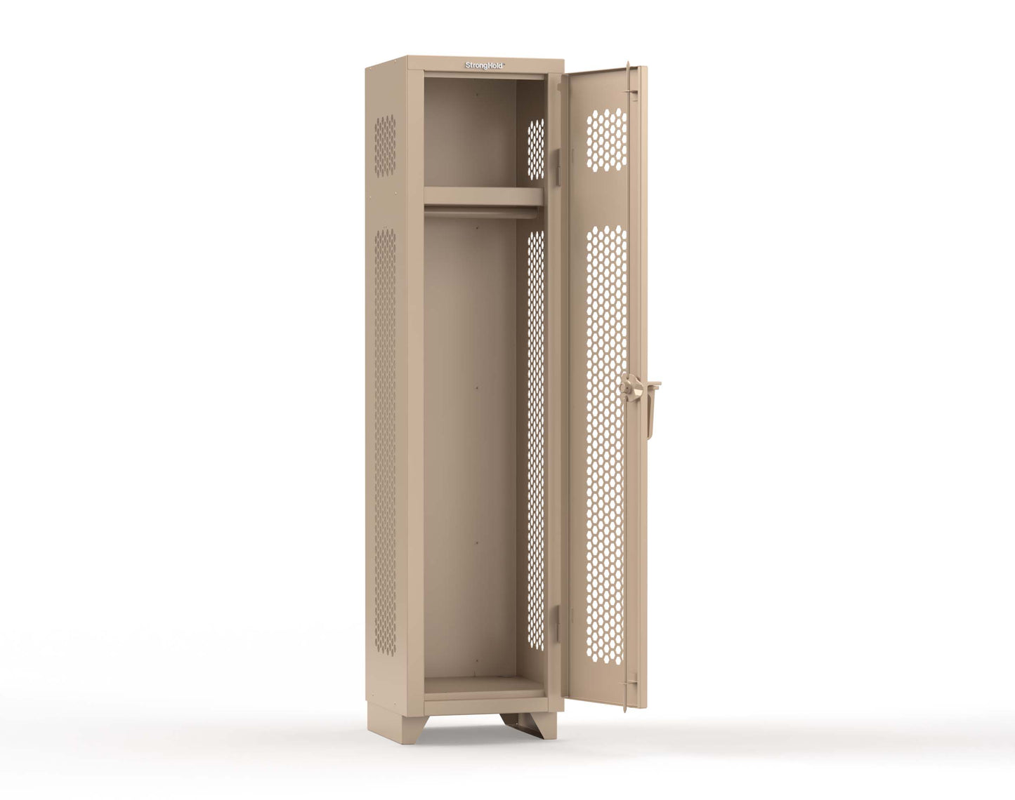 Extra Heavy Duty 14 GA Ventilated Single-Tier Locker with Shelf and Hanger Rod, 1 Compartment - 18 in. W x 18 in. D x 75 in. H - 1.66-1H-18-1T-L-1019