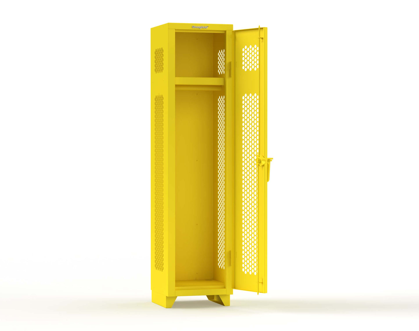 Extra Heavy Duty 14 GA Ventilated Single-Tier Locker with Shelf and Hanger Rod, 1 Compartment - 18 in. W x 18 in. D x 75 in. H - 1.66-1H-18-1T-L-1021