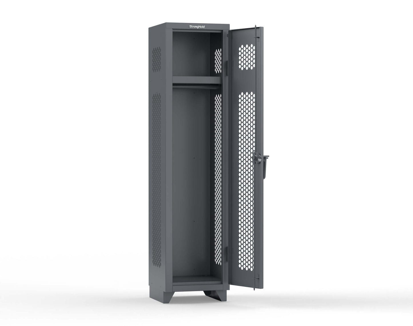 Extra Heavy Duty 14 GA Ventilated Single-Tier Locker with Shelf and Hanger Rod, 1 Compartment - 18 in. W x 18 in. D x 75 in. H - 1.66-1H-18-1T-L-7024