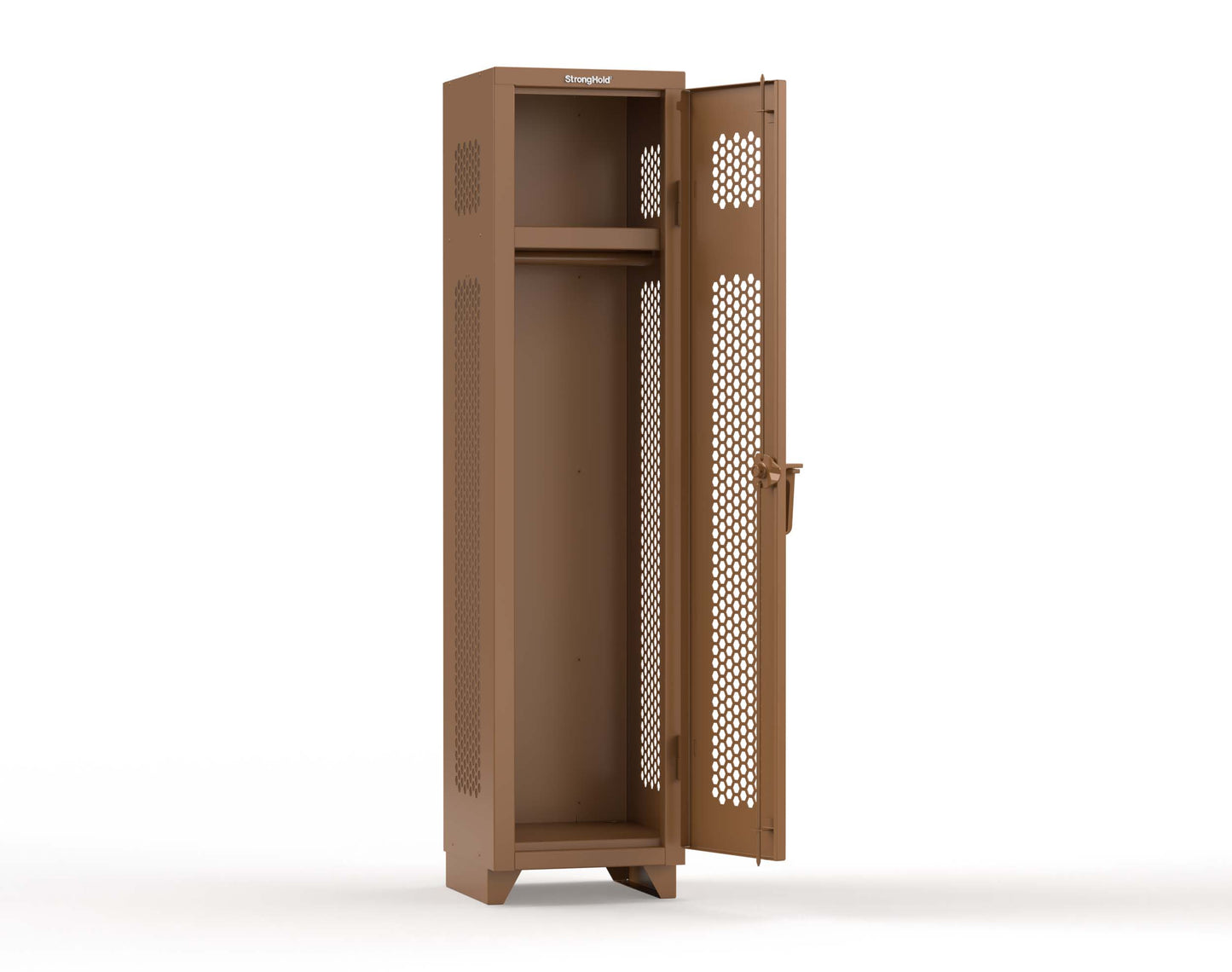 Extra Heavy Duty 14 GA Ventilated Single-Tier Locker with Shelf and Hanger Rod, 1 Compartment - 18 in. W x 18 in. D x 75 in. H - 1.66-1H-18-1T-L-8008