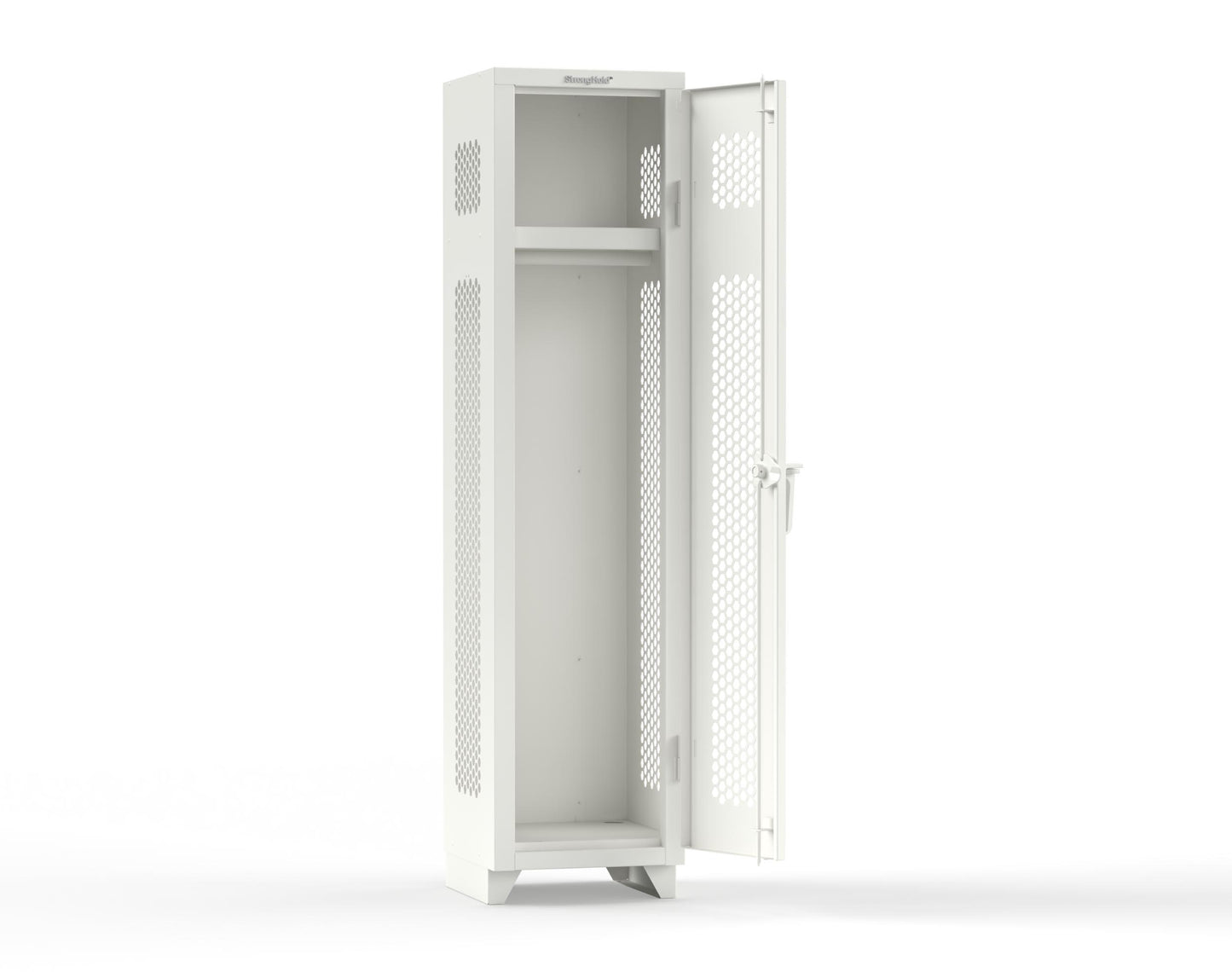 Extra Heavy Duty 14 GA Ventilated Single-Tier Locker with Shelf and Hanger Rod, 1 Compartment - 18 in. W x 18 in. D x 75 in. H - 1.66-1H-18-1T-L-9003