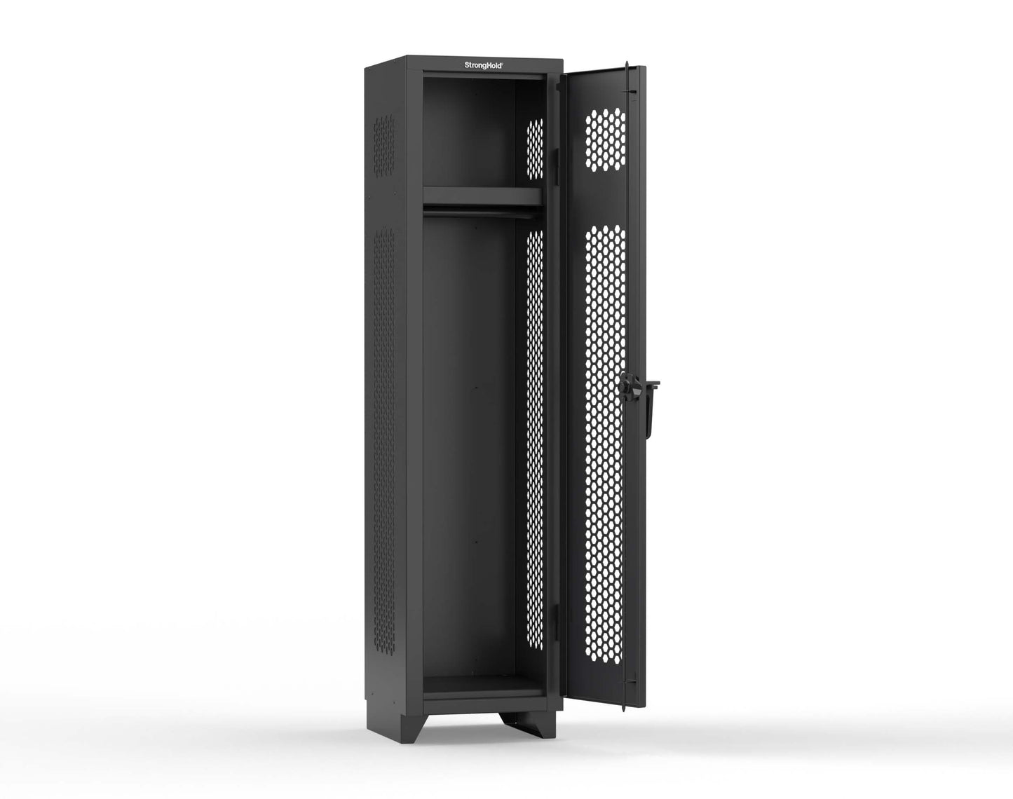 Extra Heavy Duty 14 GA Ventilated Single-Tier Locker with Shelf and Hanger Rod, 1 Compartment - 18 in. W x 18 in. D x 75 in. H - 1.66-1H-18-1T-L-9005