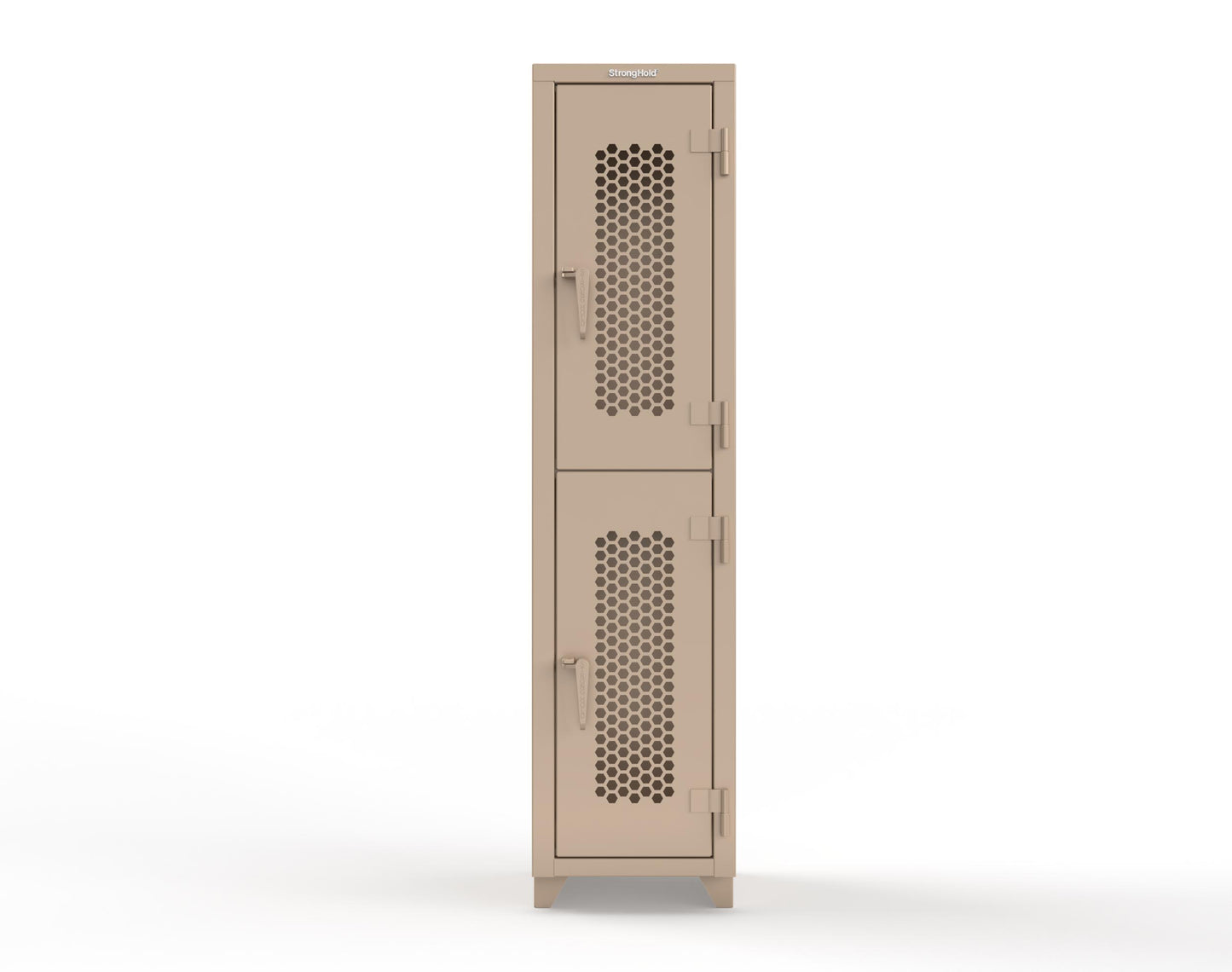 Extra Heavy Duty 14 GA Double-Tier Ventilated Locker, 2 Compartments - 18 in. W x 18 in. D x 75 in. H - 1.66-2H-18-2T-L-1019