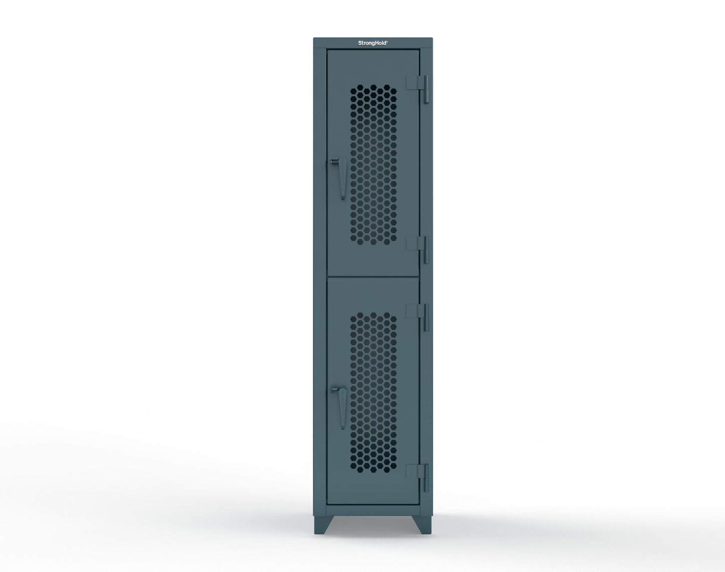 Extra Heavy Duty 14 GA Double-Tier Ventilated Locker, 2 Compartments - 18 in. W x 18 in. D x 75 in. H - 1.66-2H-18-2T-L-5001