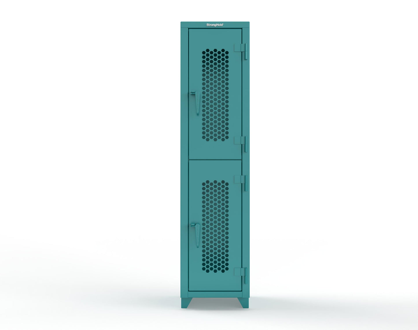 Extra Heavy Duty 14 GA Double-Tier Ventilated Locker, 2 Compartments - 18 in. W x 18 in. D x 75 in. H - 1.66-2H-18-2T-L-5021