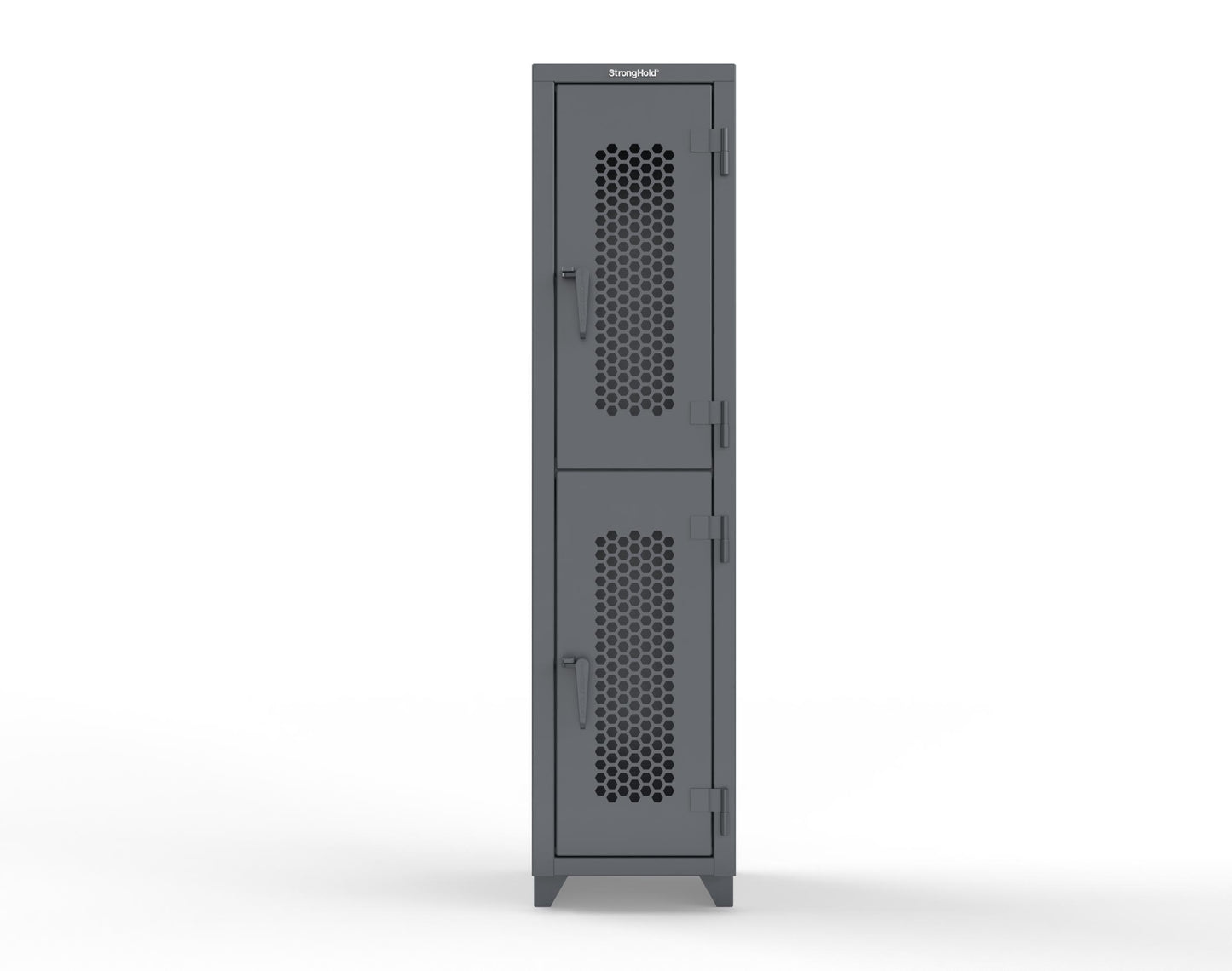 Extra Heavy Duty 14 GA Double-Tier Ventilated Locker, 2 Compartments - 18 in. W x 18 in. D x 75 in. H - 1.66-2H-18-2T-L-7024