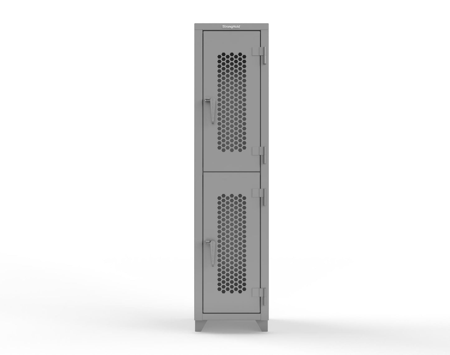 Extra Heavy Duty 14 GA Double-Tier Ventilated Locker, 2 Compartments - 18 in. W x 18 in. D x 75 in. H - 1.66-2H-18-2T-L-7037