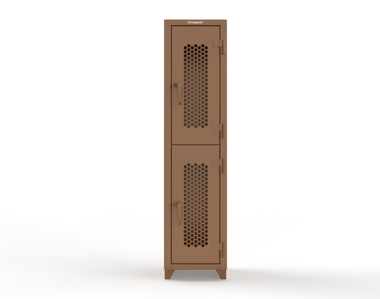 Extra Heavy Duty 14 GA Double-Tier Ventilated Locker, 2 Compartments - 18 in. W x 18 in. D x 75 in. H - 1.66-2H-18-2T-L-8008
