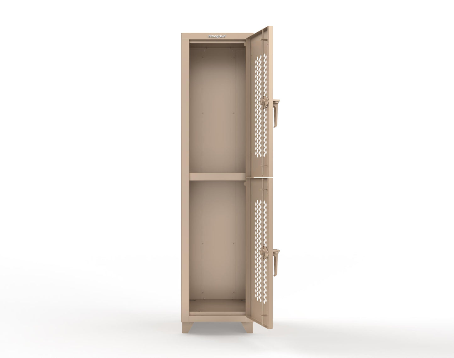 Extra Heavy Duty 14 GA Double-Tier Ventilated Locker, 2 Compartments - 18 in. W x 18 in. D x 75 in. H - 1.66-2H-18-2T-L-1019