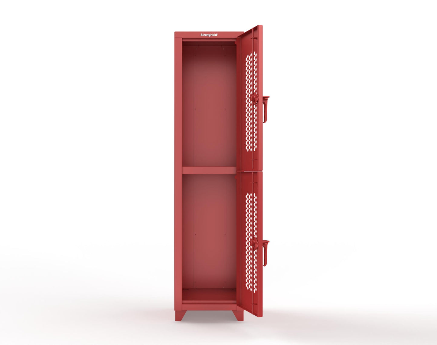 Extra Heavy Duty 14 GA Double-Tier Ventilated Locker, 2 Compartments - 18 in. W x 18 in. D x 75 in. H - 1.66-2H-18-2T-L-3001