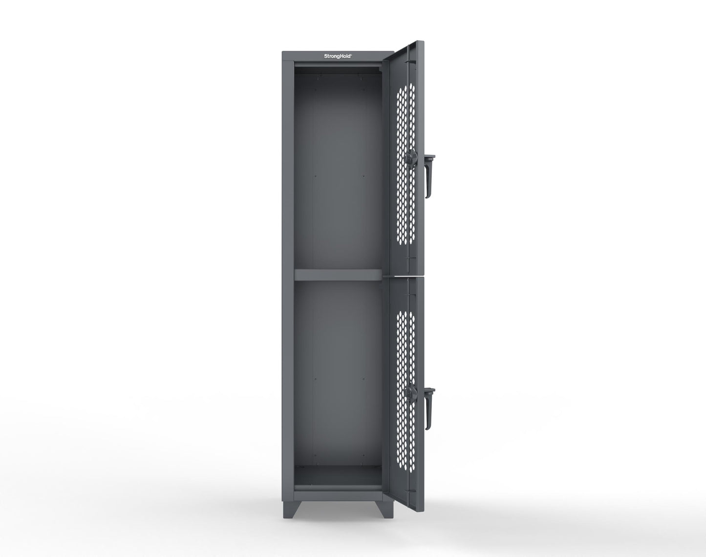 Extra Heavy Duty 14 GA Double-Tier Ventilated Locker, 2 Compartments - 18 in. W x 18 in. D x 75 in. H - 1.66-2H-18-2T-L-7024