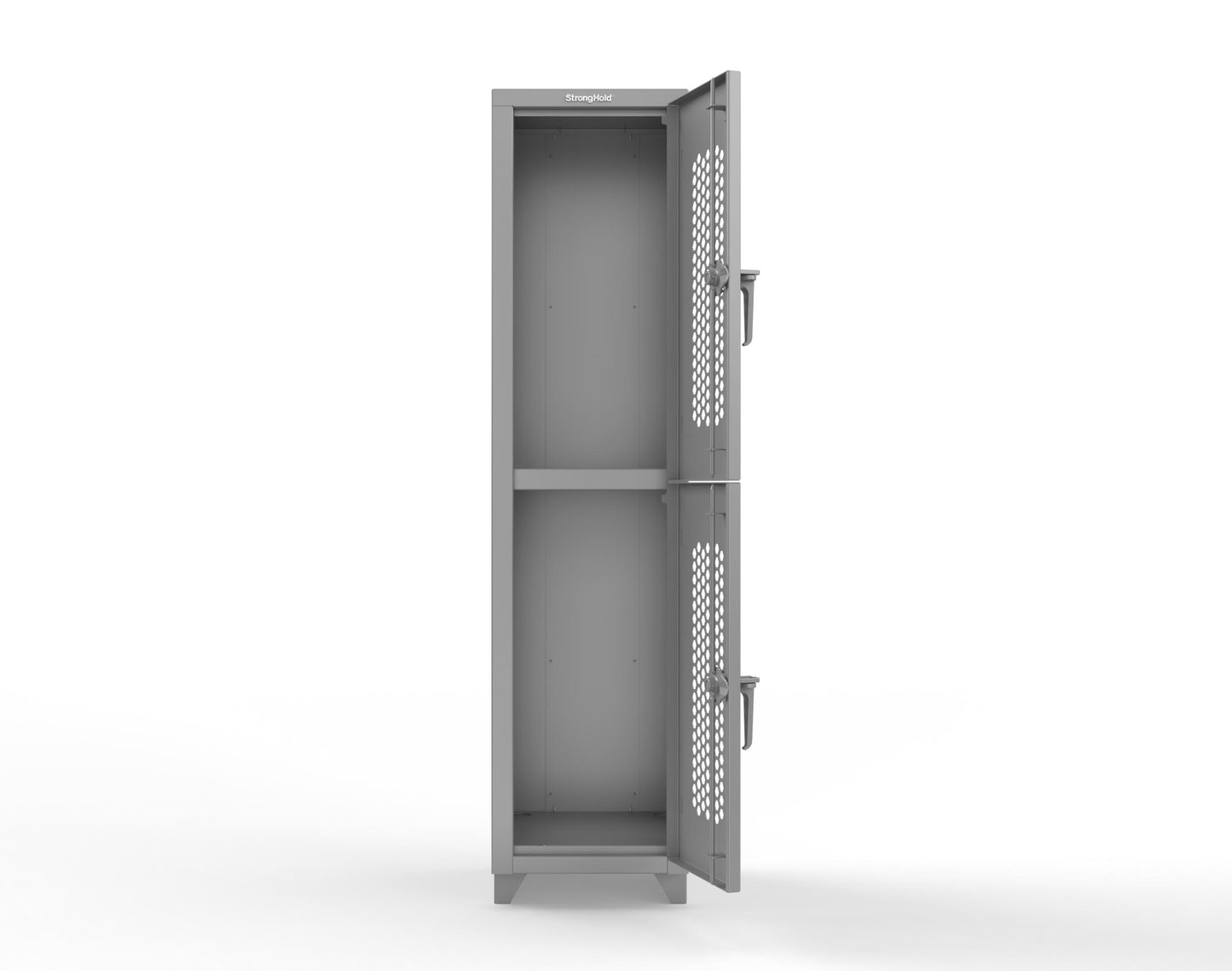 Extra Heavy Duty 14 GA Double-Tier Ventilated Locker, 2 Compartments - 18 in. W x 18 in. D x 75 in. H - 1.66-2H-18-2T-L-7037