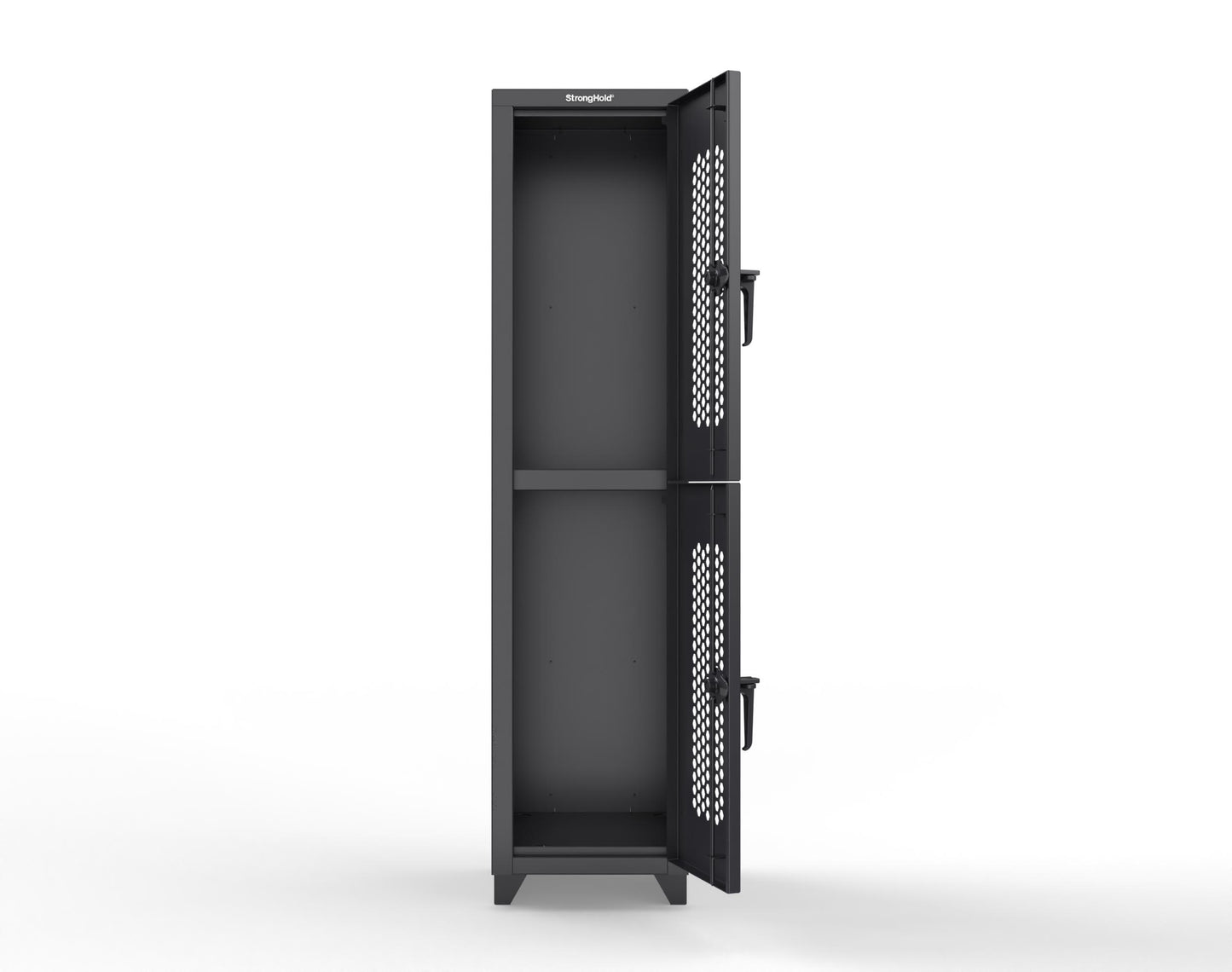 Extra Heavy Duty 14 GA Double-Tier Ventilated Locker, 2 Compartments - 18 in. W x 18 in. D x 75 in. H - 1.66-2H-18-2T-L-9005