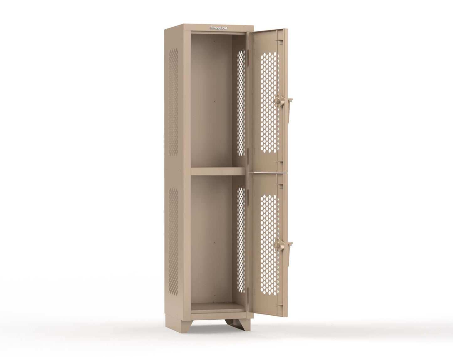 Extra Heavy Duty 14 GA Double-Tier Ventilated Locker, 2 Compartments - 18 in. W x 18 in. D x 75 in. H - 1.66-2H-18-2T-L-1019