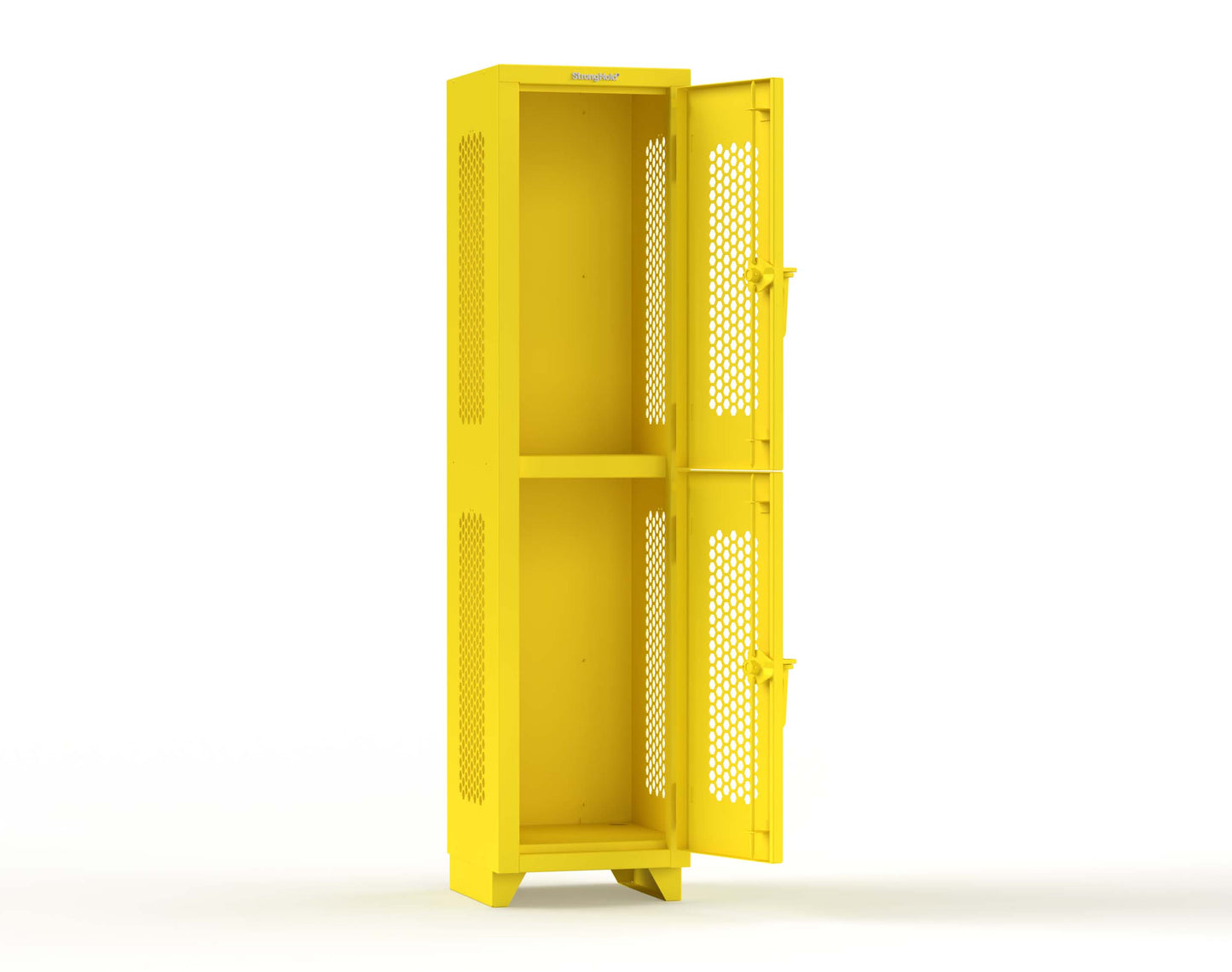 Extra Heavy Duty 14 GA Double-Tier Ventilated Locker, 2 Compartments - 18 in. W x 18 in. D x 75 in. H - 1.66-2H-18-2T-L-1021