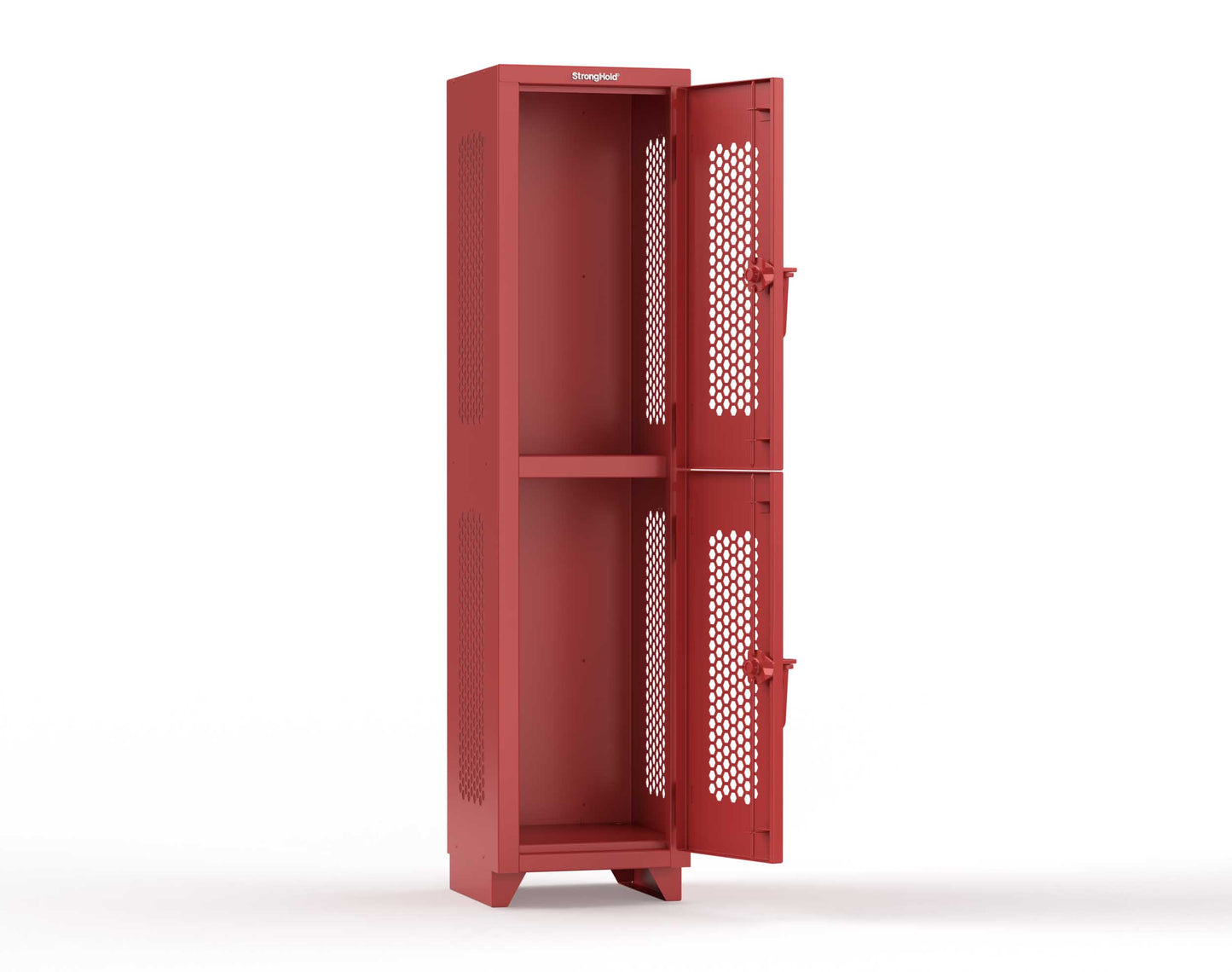 Extra Heavy Duty 14 GA Double-Tier Ventilated Locker, 2 Compartments - 18 in. W x 18 in. D x 75 in. H - 1.66-2H-18-2T-L-3001