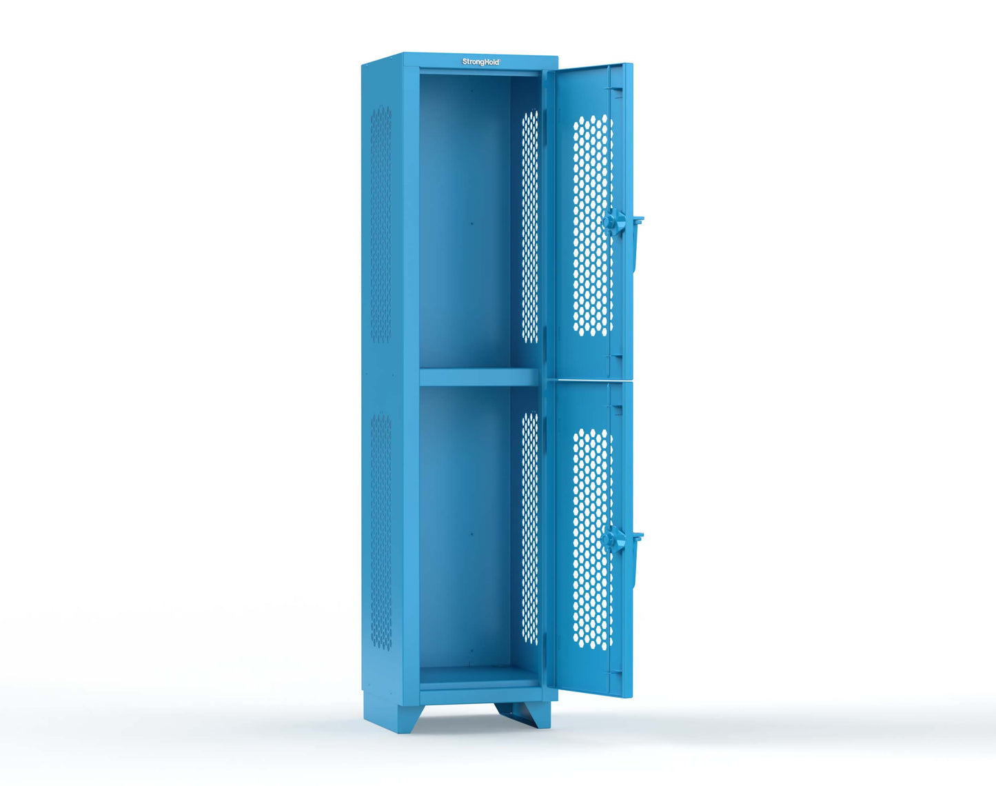 Extra Heavy Duty 14 GA Double-Tier Ventilated Locker, 2 Compartments - 18 in. W x 18 in. D x 75 in. H - 1.66-2H-18-2T-L-5012
