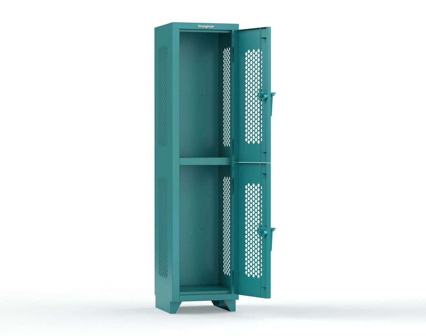 Extra Heavy Duty 14 GA Double-Tier Ventilated Locker, 2 Compartments - 18 in. W x 18 in. D x 75 in. H - 1.66-2H-18-2T-L-5021