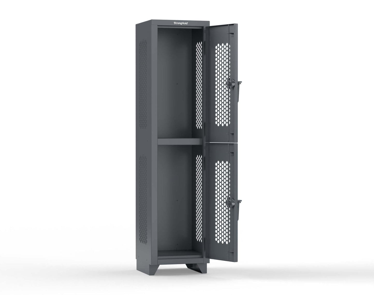 Extra Heavy Duty 14 GA Double-Tier Ventilated Locker, 2 Compartments - 18 in. W x 18 in. D x 75 in. H - 1.66-2H-18-2T-L-7024