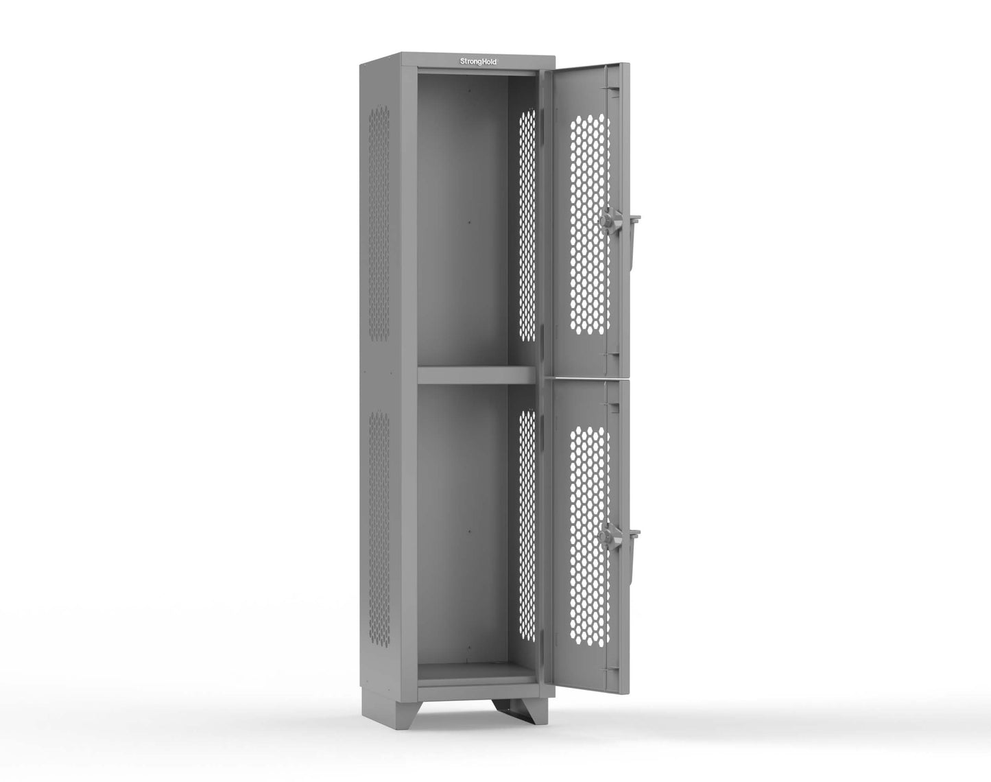 Extra Heavy Duty 14 GA Double-Tier Ventilated Locker, 2 Compartments - 18 in. W x 18 in. D x 75 in. H - 1.66-2H-18-2T-L-7037
