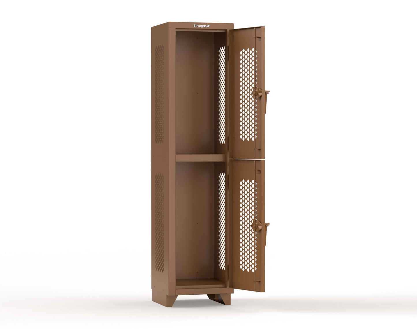 Extra Heavy Duty 14 GA Double-Tier Ventilated Locker, 2 Compartments - 18 in. W x 18 in. D x 75 in. H - 1.66-2H-18-2T-L-8008