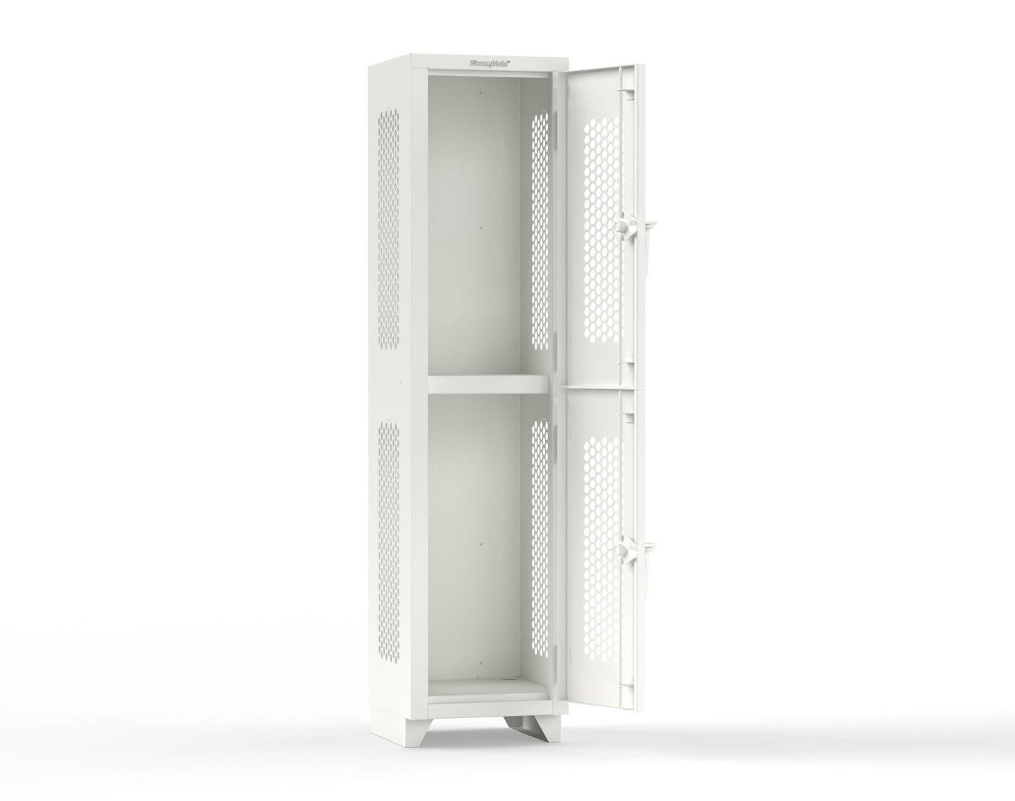 Extra Heavy Duty 14 GA Double-Tier Ventilated Locker, 2 Compartments - 18 in. W x 18 in. D x 75 in. H - 1.66-2H-18-2T-L-9003