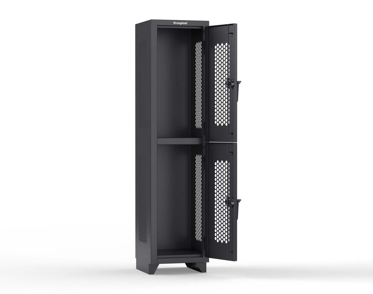 Extra Heavy Duty 14 GA Double-Tier Ventilated Locker, 2 Compartments - 18 in. W x 18 in. D x 75 in. H - 1.66-2H-18-2T-L-9005