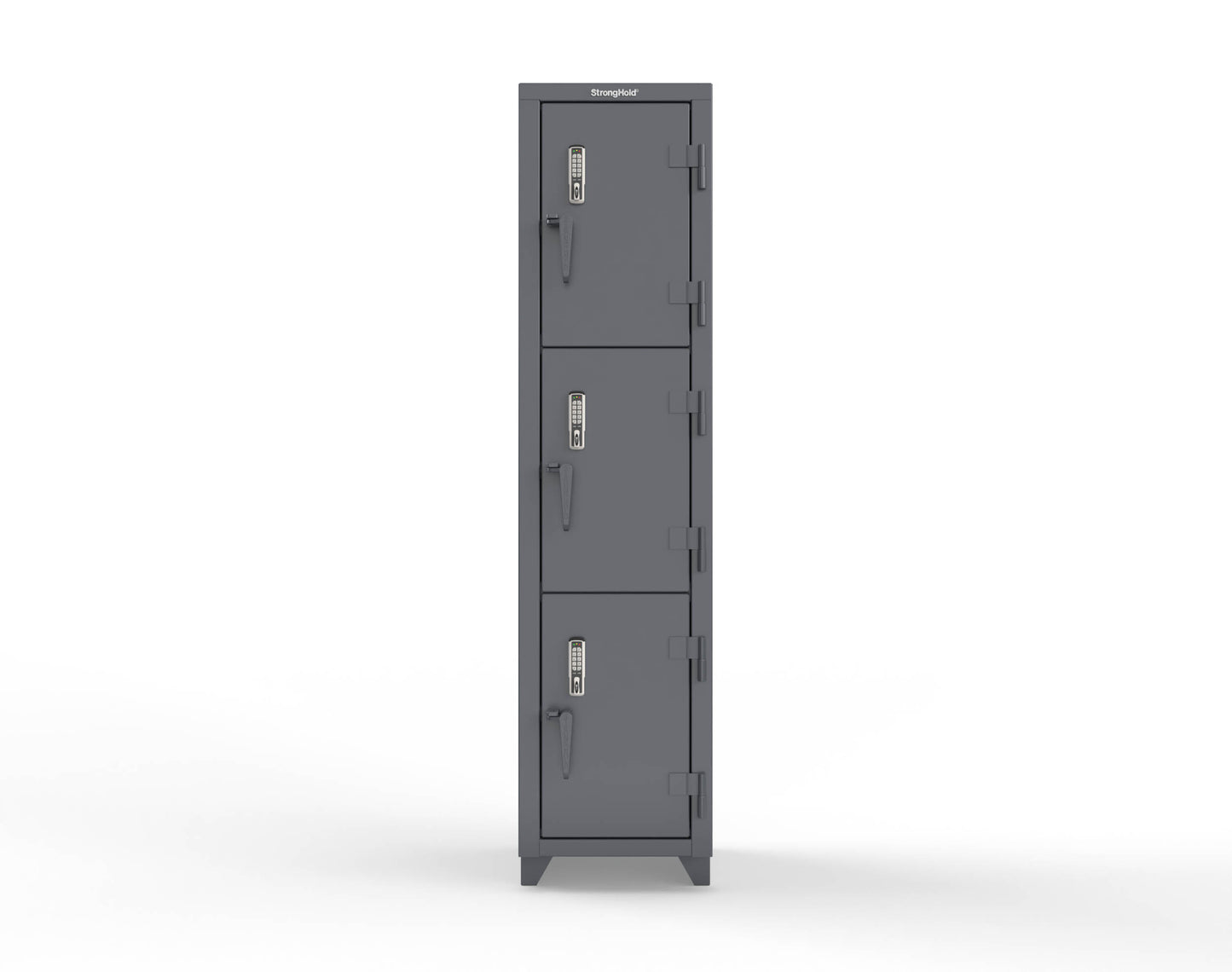 Extra Heavy Duty 14 GA Triple-Tier Locker with Keyless Entry Lock, 3 Compartments – 18 in. W x 18 in. D x 75 in. H - 1.66-3D-18-3T-EK-L-7024