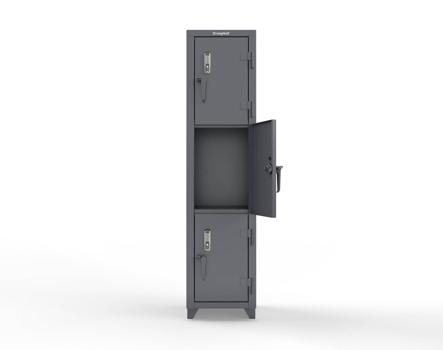 Extra Heavy Duty 14 GA Triple-Tier Locker with Keyless Entry Lock, 3 Compartments – 18 in. W x 18 in. D x 75 in. H - 1.66-3D-18-3T-EK-L-7024