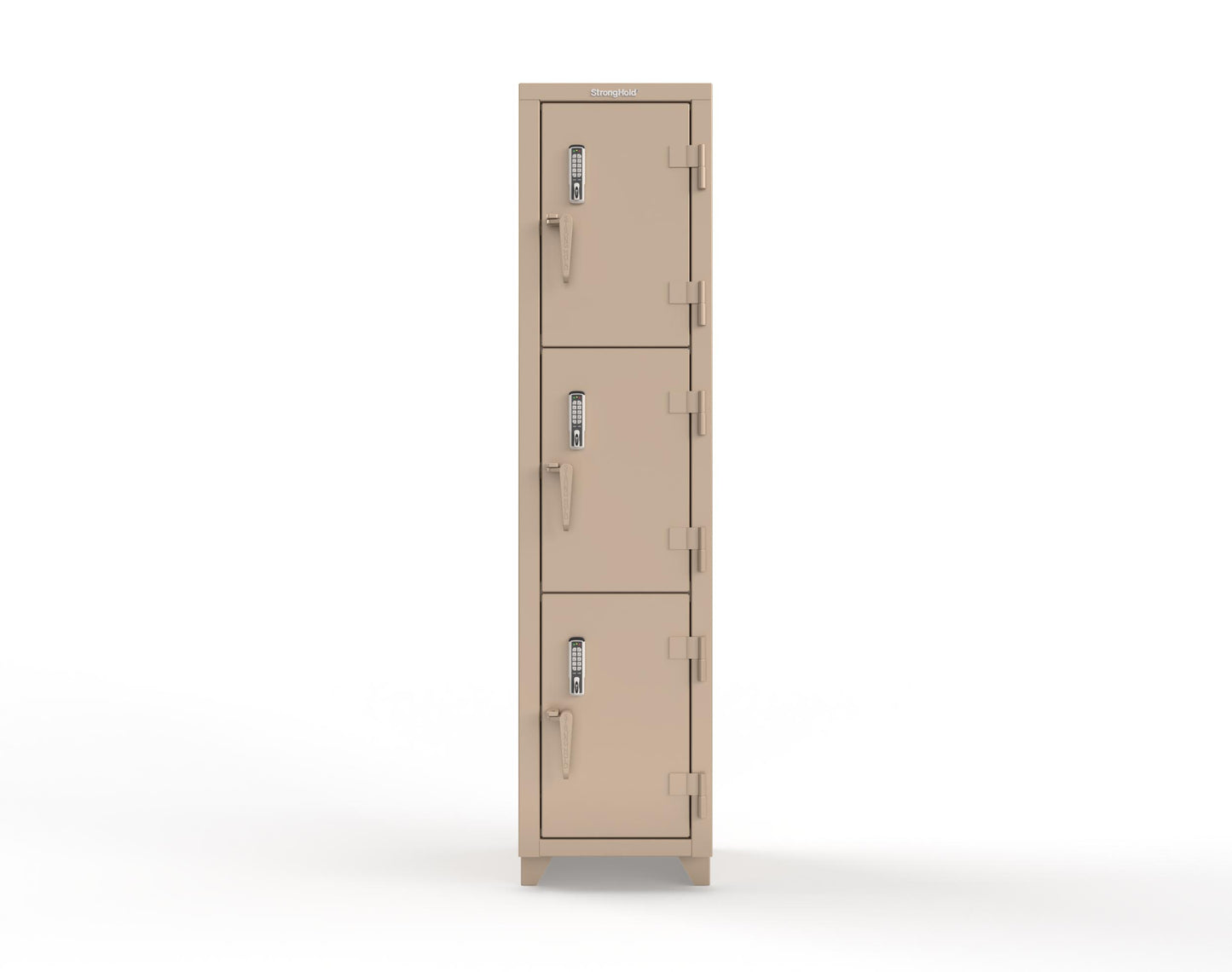 Extra Heavy Duty 14 GA Triple-Tier Locker with Keyless Entry Lock, 3 Compartments – 18 in. W x 18 in. D x 75 in. H - 1.66-3D-18-3T-EK-L-1019