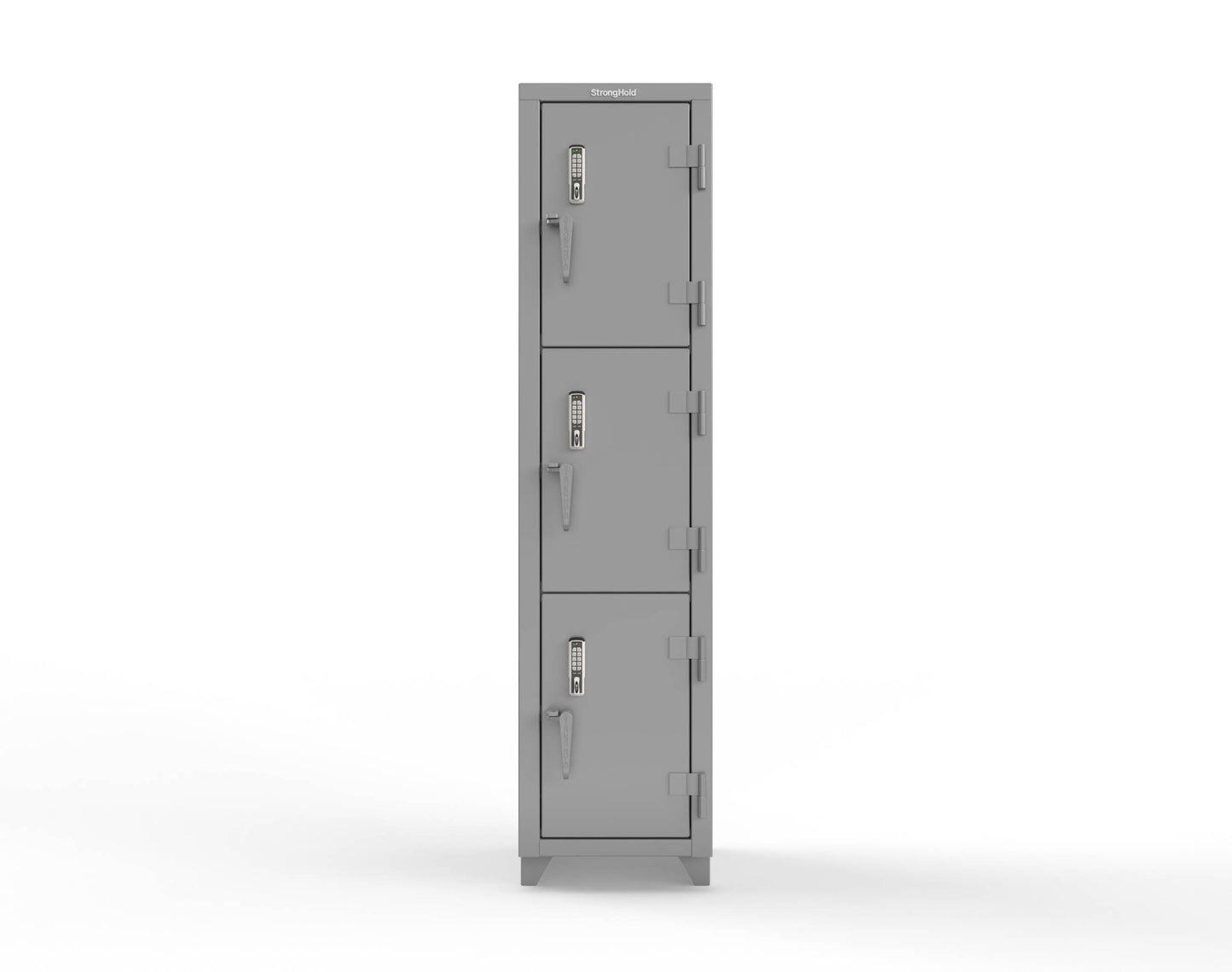 Extra Heavy Duty 14 GA Triple-Tier Locker with Keyless Entry Lock, 3 Compartments – 18 in. W x 18 in. D x 75 in. H - 1.66-3D-18-3T-EK-L-7037