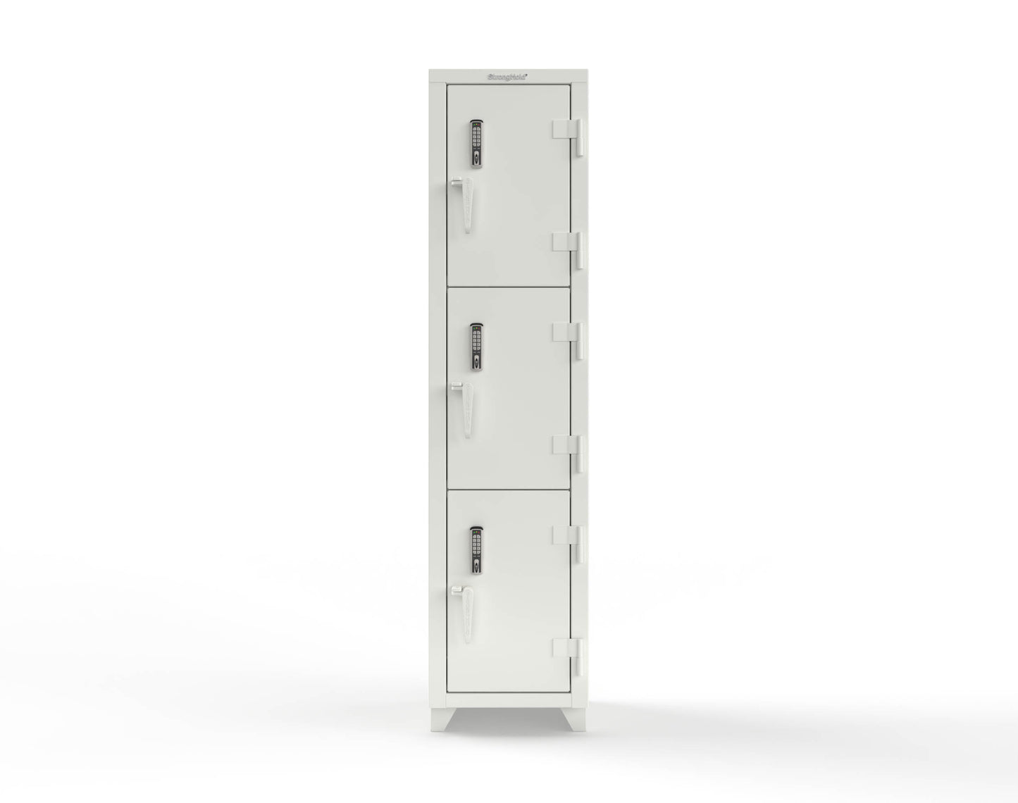 Extra Heavy Duty 14 GA Triple-Tier Locker with Keyless Entry Lock, 3 Compartments – 18 in. W x 18 in. D x 75 in. H - 1.66-3D-18-3T-EK-L-9003