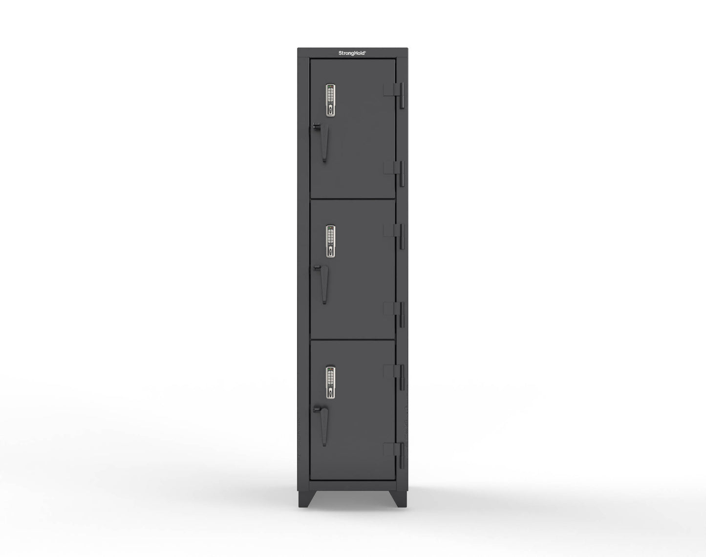 Extra Heavy Duty 14 GA Triple-Tier Locker with Keyless Entry Lock, 3 Compartments – 18 in. W x 18 in. D x 75 in. H - 1.66-3D-18-3T-EK-L-9005