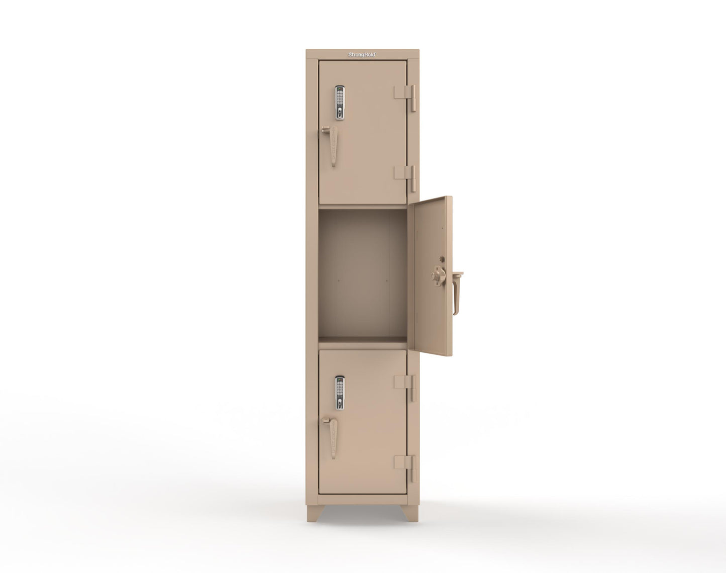 Extra Heavy Duty 14 GA Triple-Tier Locker with Keyless Entry Lock, 3 Compartments – 18 in. W x 18 in. D x 75 in. H - 1.66-3D-18-3T-EK-L-1019