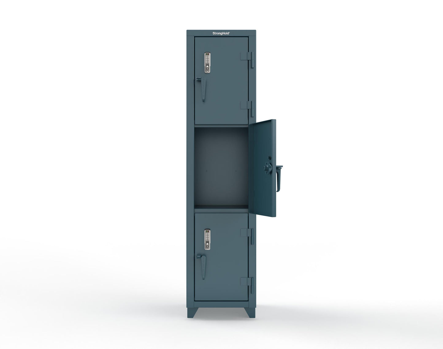Extra Heavy Duty 14 GA Triple-Tier Locker with Keyless Entry Lock, 3 Compartments – 18 in. W x 18 in. D x 75 in. H - 1.66-3D-18-3T-EK-L-5001