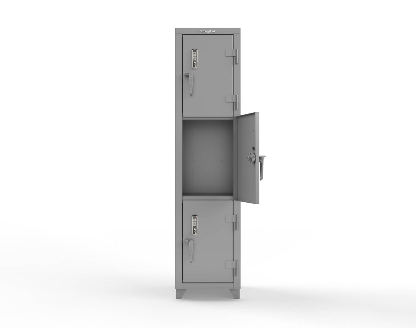 Extra Heavy Duty 14 GA Triple-Tier Locker with Keyless Entry Lock, 3 Compartments – 18 in. W x 18 in. D x 75 in. H - 1.66-3D-18-3T-EK-L-7037