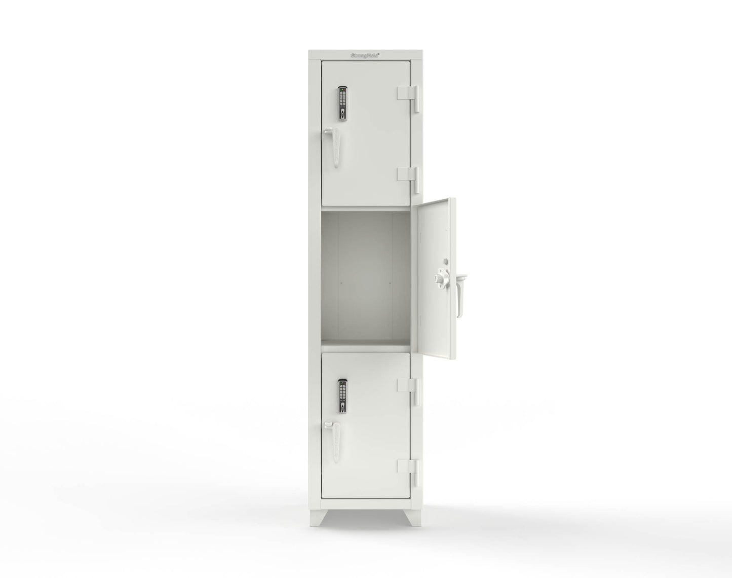 Extra Heavy Duty 14 GA Triple-Tier Locker with Keyless Entry Lock, 3 Compartments – 18 in. W x 18 in. D x 75 in. H - 1.66-3D-18-3T-EK-L-9003