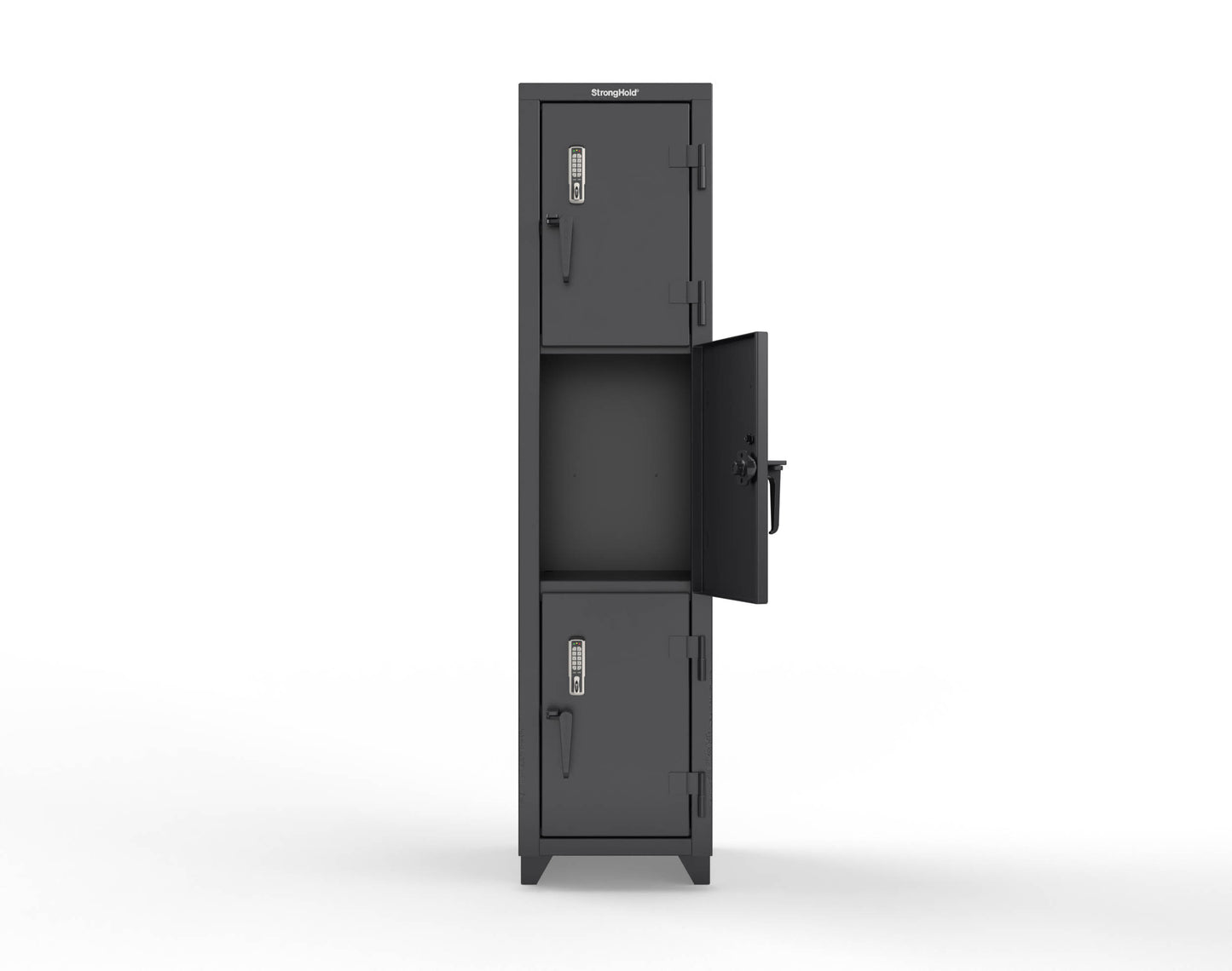 Extra Heavy Duty 14 GA Triple-Tier Locker with Keyless Entry Lock, 3 Compartments – 18 in. W x 18 in. D x 75 in. H - 1.66-3D-18-3T-EK-L-9005