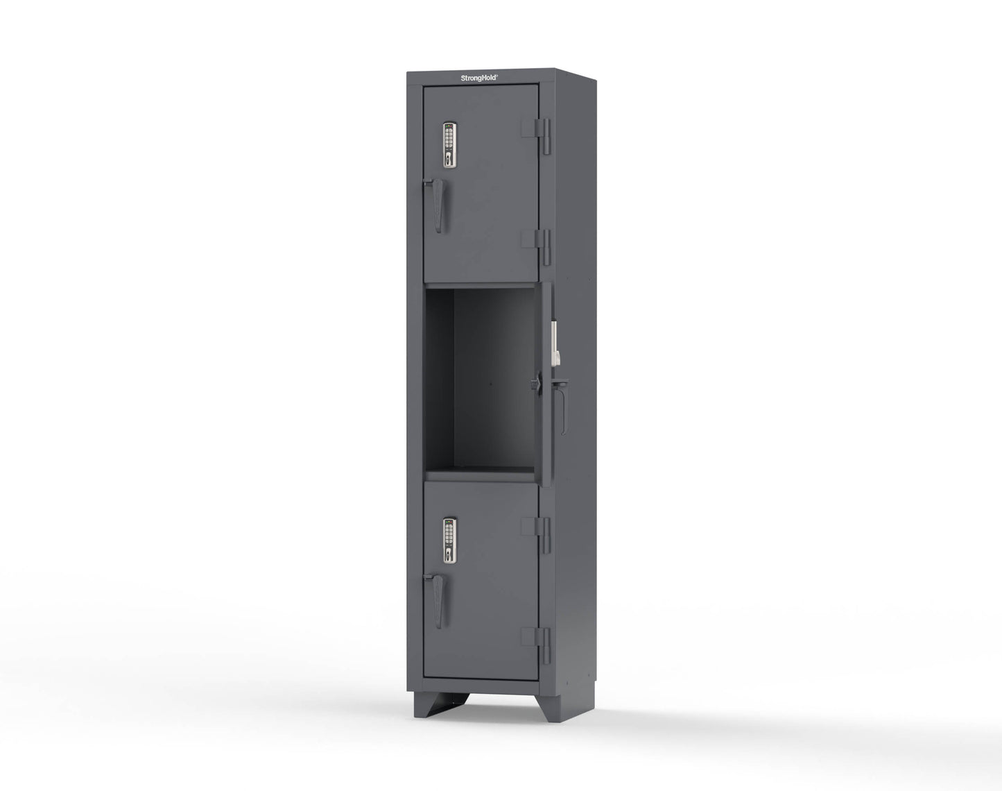 Extra Heavy Duty 14 GA Triple-Tier Locker with Keyless Entry Lock, 3 Compartments – 18 in. W x 18 in. D x 75 in. H - 1.66-3D-18-3T-EK-L-7024