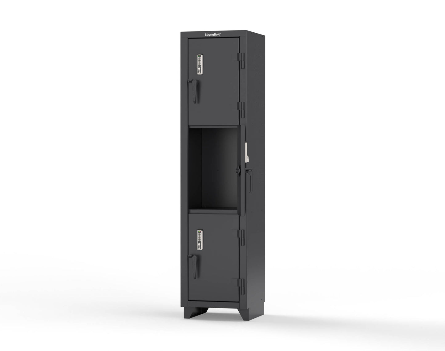 Extra Heavy Duty 14 GA Triple-Tier Locker with Keyless Entry Lock, 3 Compartments – 18 in. W x 18 in. D x 75 in. H - 1.66-3D-18-3T-EK-L-9005