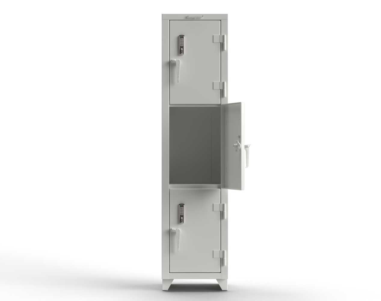 Extra Heavy Duty 14 GA Triple-Tier Locker with Keyless Entry Lock, 3 Compartments – 18 in. W x 18 in. D x 75 in. H