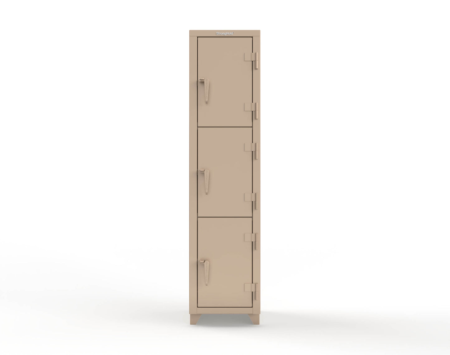 Extra Heavy Duty 14 GA Triple-Tier Locker, 3 Compartments - 18 in. W x 18 in. D x 75 in. H - 1.66-3D-18-3T-L-1019