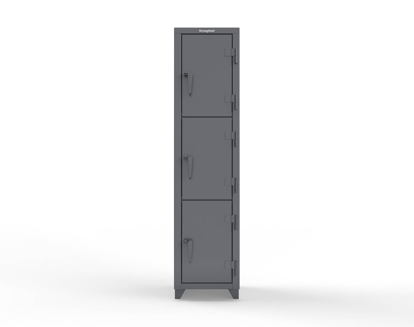 Extra Heavy Duty 14 GA Triple-Tier Locker, 3 Compartments - 18 in. W x 18 in. D x 75 in. H - 1.66-3D-18-3T-L-7024