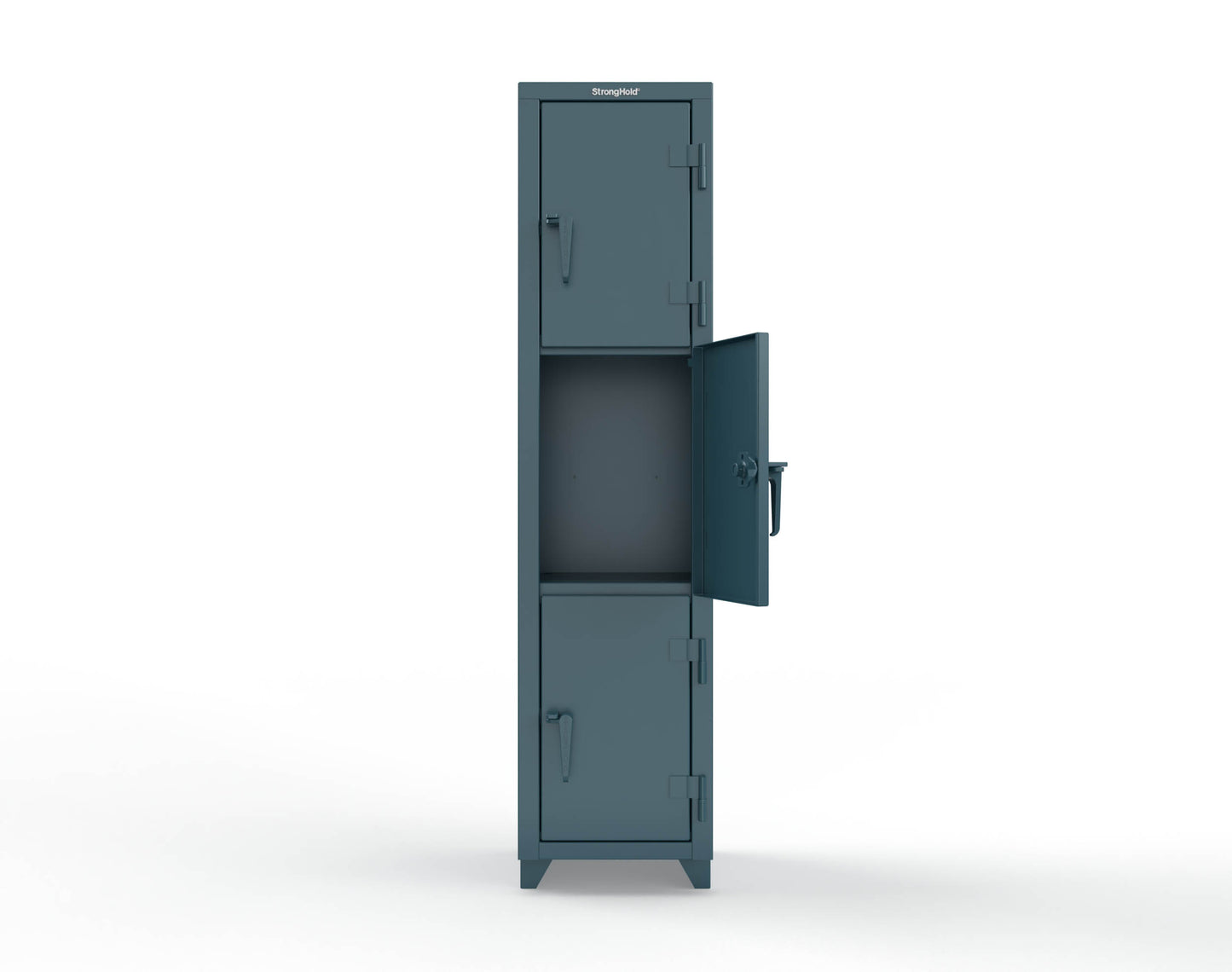 Extra Heavy Duty 14 GA Triple-Tier Locker, 3 Compartments - 18 in. W x 18 in. D x 75 in. H - 1.66-3D-18-3T-L-5001