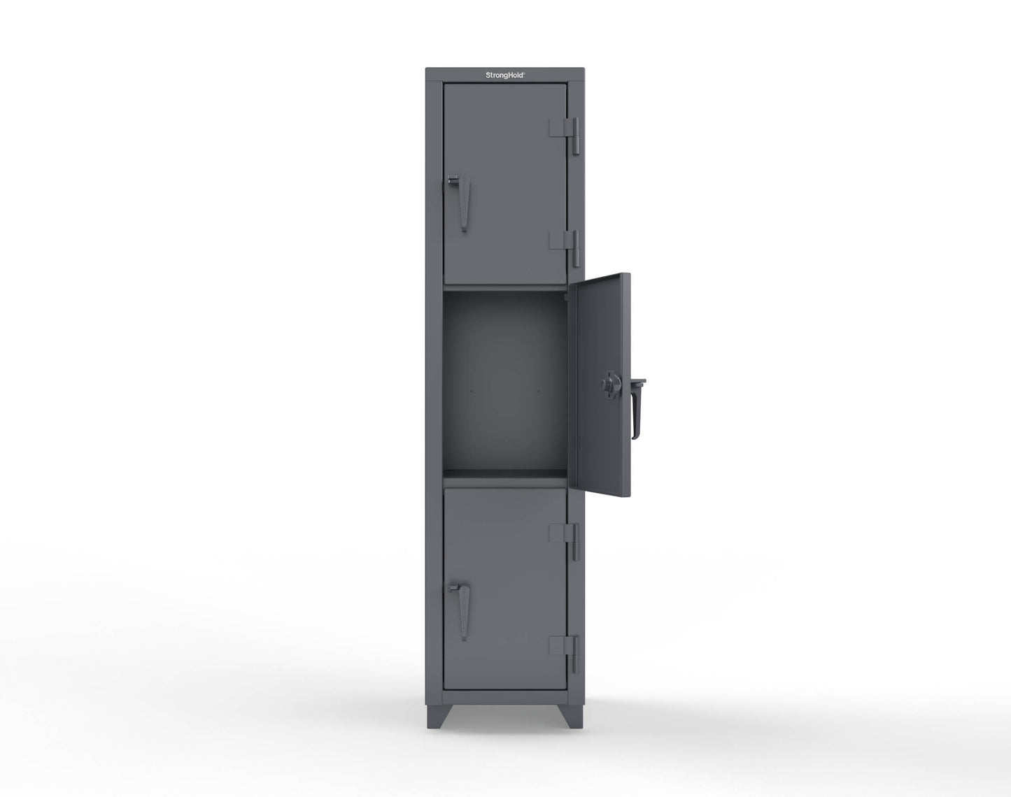 Extra Heavy Duty 14 GA Triple-Tier Locker, 3 Compartments - 18 in. W x 18 in. D x 75 in. H - 1.66-3D-18-3T-L-7024